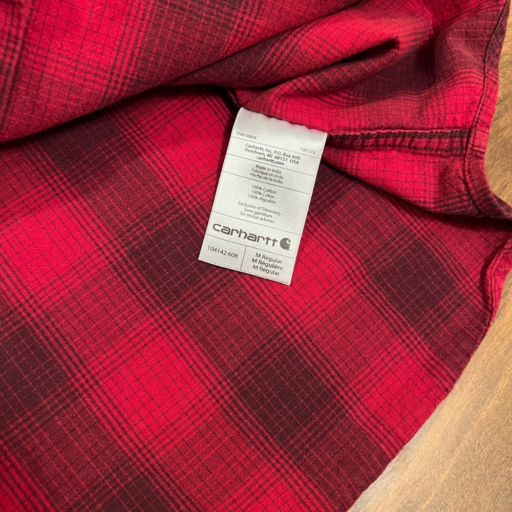Carhartt Mens Relaxed Fit Shirt Red Black Plaid Long Sleeve Button Down M - Picture 9 of 12